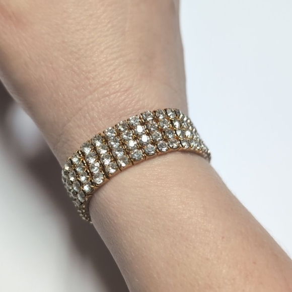 bracelet Jewelry - 163 Four Row Gold with Crystal Rhinestones Stretch Bracelet
